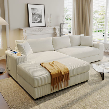 Canapé sectionnel 3 places moderne et surdimensionné avec porte-gobelets et ports de chargement USB, coussins épais pour le salon