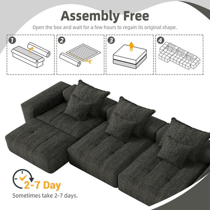 Canapé modulaire moderne surdimensionné en chenille, capitonné, avec 6 oreillers et pouf pour le salon
