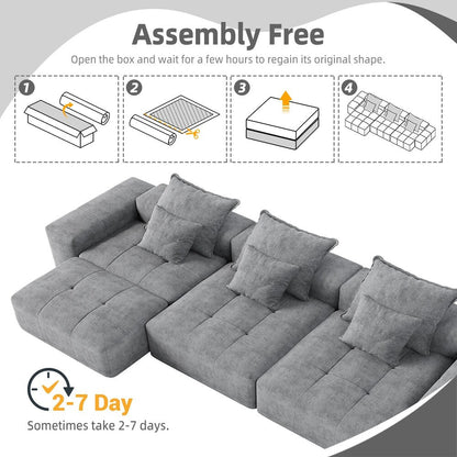 Canapé modulaire moderne surdimensionné en chenille, capitonné, avec 6 oreillers et pouf pour le salon