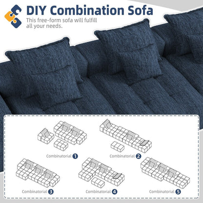 Canapé modulaire moderne surdimensionné en chenille, capitonné, avec 6 oreillers et pouf pour le salon