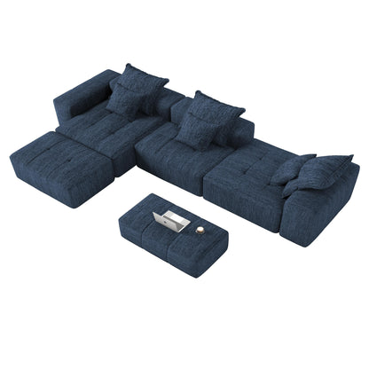 Canapé modulaire moderne surdimensionné en chenille, capitonné, avec 6 oreillers et pouf pour le salon