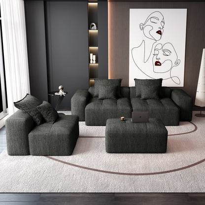 Canapé modulaire moderne surdimensionné en chenille, capitonné, avec 6 oreillers et pouf pour le salon