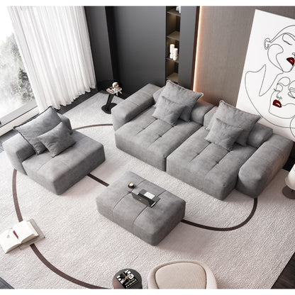 Canapé modulaire moderne surdimensionné en chenille, capitonné, avec 6 oreillers et pouf pour le salon