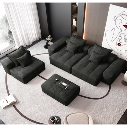 Canapé modulaire moderne surdimensionné en chenille, capitonné, avec 6 oreillers et pouf pour le salon