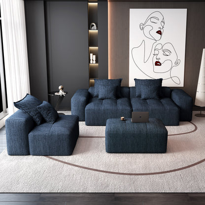Canapé modulaire moderne surdimensionné en chenille, capitonné, avec 6 oreillers et pouf pour le salon