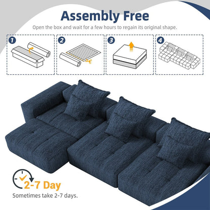 Canapé modulaire moderne surdimensionné en chenille, capitonné, avec 6 oreillers et pouf pour le salon