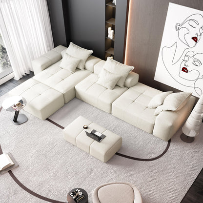 Canapé modulaire moderne surdimensionné en chenille, capitonné, avec 6 oreillers et pouf pour le salon