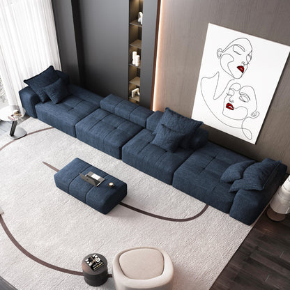 Canapé modulaire moderne surdimensionné en chenille, capitonné, avec 6 oreillers et pouf pour le salon