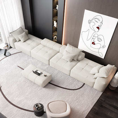 Canapé modulaire moderne surdimensionné en chenille, capitonné, avec 6 oreillers et pouf pour le salon