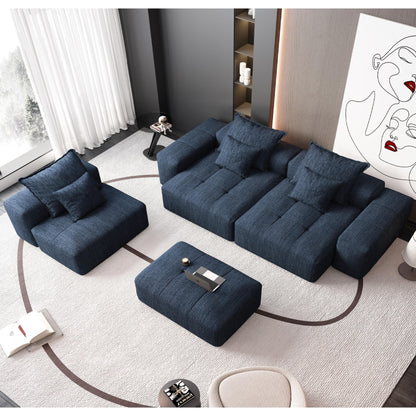 Canapé modulaire moderne surdimensionné en chenille, capitonné, avec 6 oreillers et pouf pour le salon