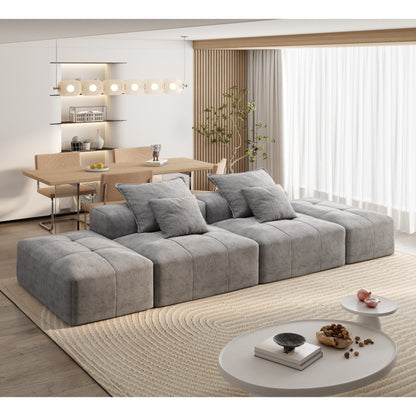 Canapé modulaire moderne surdimensionné en chenille avec 2 poufs, 2 places et 4 coussins pour le salon