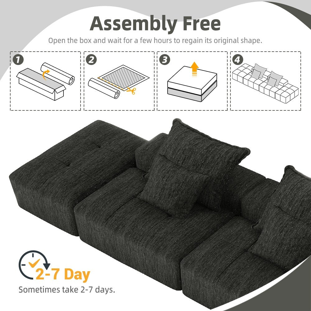 Canapé modulaire moderne surdimensionné en chenille avec 2 poufs, 2 places et 4 coussins pour le salon