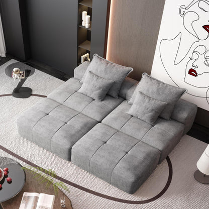 Canapé modulaire moderne surdimensionné en chenille avec 2 poufs, 2 places et 4 coussins pour le salon