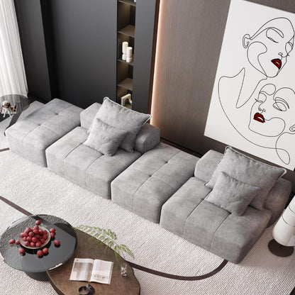 Canapé modulaire moderne surdimensionné en chenille avec 2 poufs, 2 places et 4 coussins pour le salon