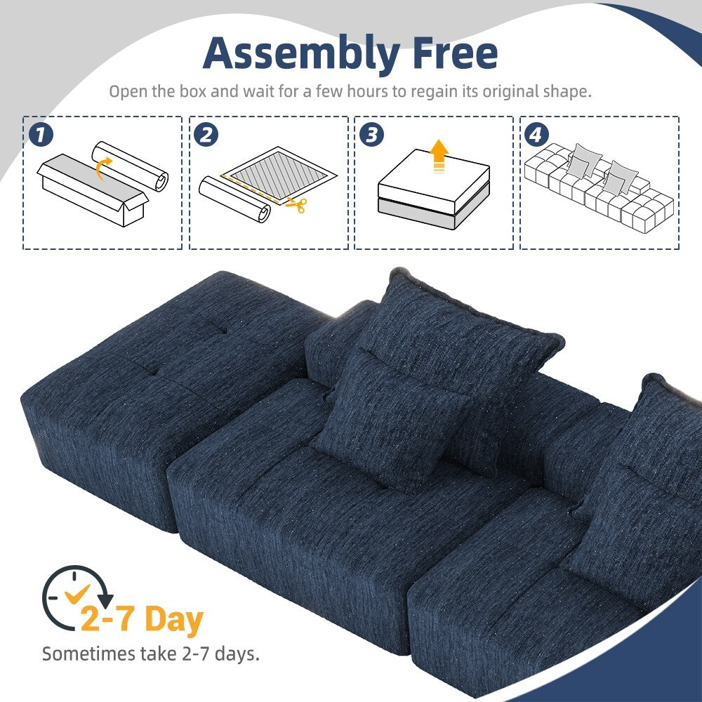 Canapé modulaire moderne surdimensionné en chenille avec 2 poufs, 2 places et 4 coussins pour le salon