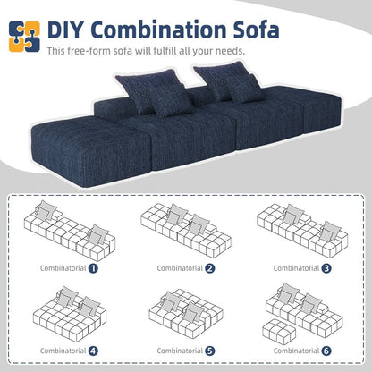 Canapé modulaire moderne surdimensionné en chenille avec 2 poufs, 2 places et 4 coussins pour le salon