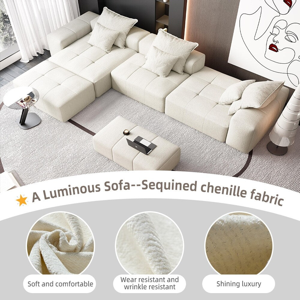 Canapé modulaire moderne surdimensionné en chenille avec coussins et 6 oreillers pour le salon