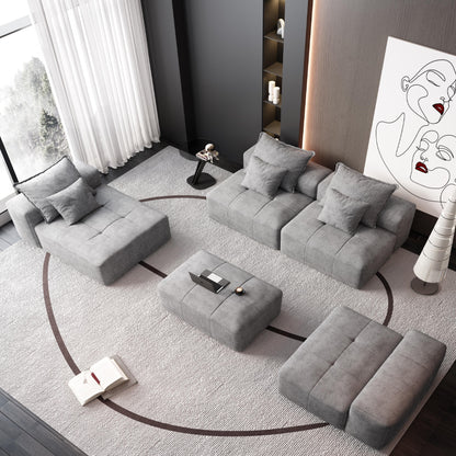 Canapé modulaire moderne surdimensionné en chenille avec coussins et 6 oreillers pour le salon
