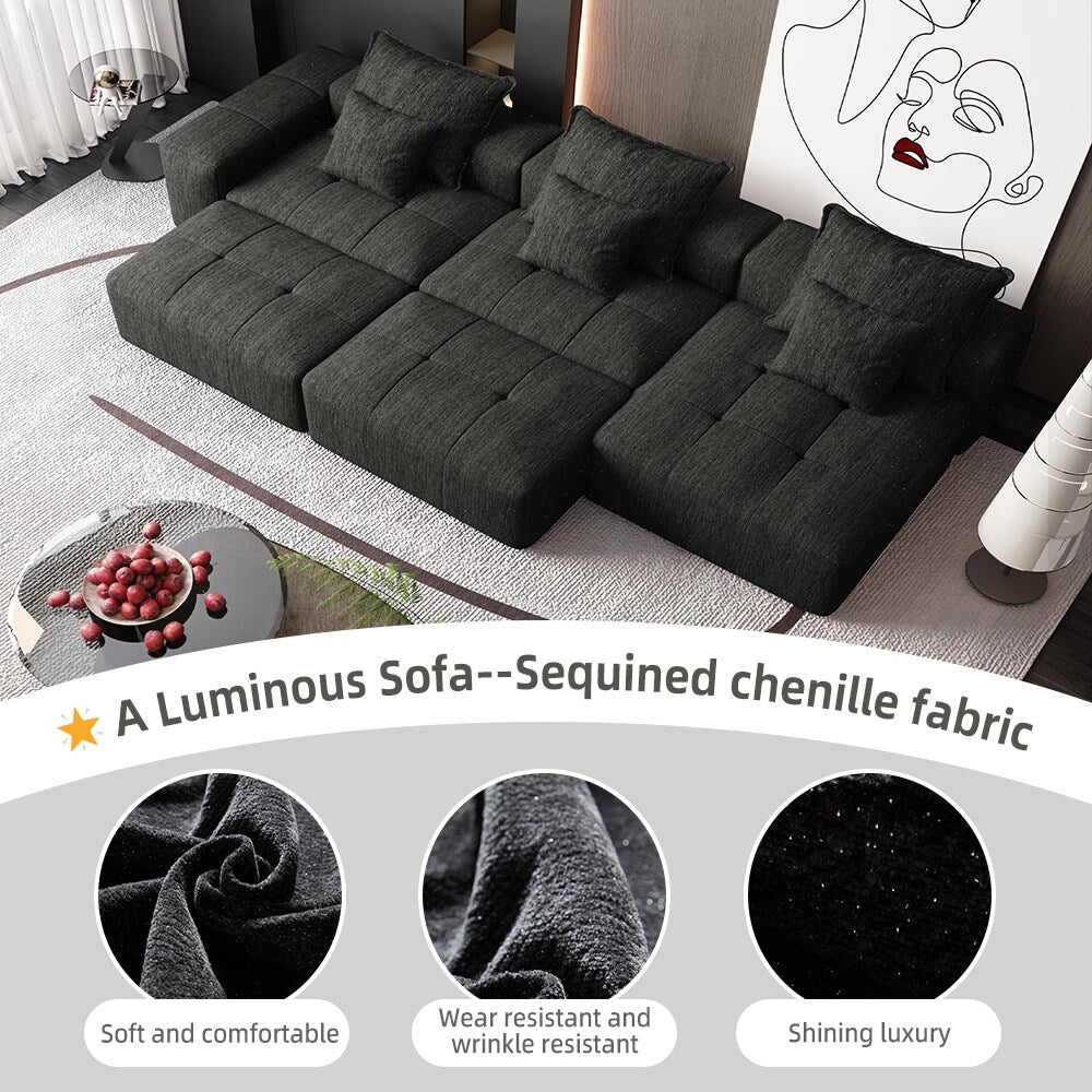 Canapé modulaire moderne surdimensionné en chenille avec coussins et 6 oreillers pour le salon