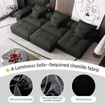 Canapé modulaire moderne surdimensionné en chenille avec coussins et 6 oreillers pour le salon