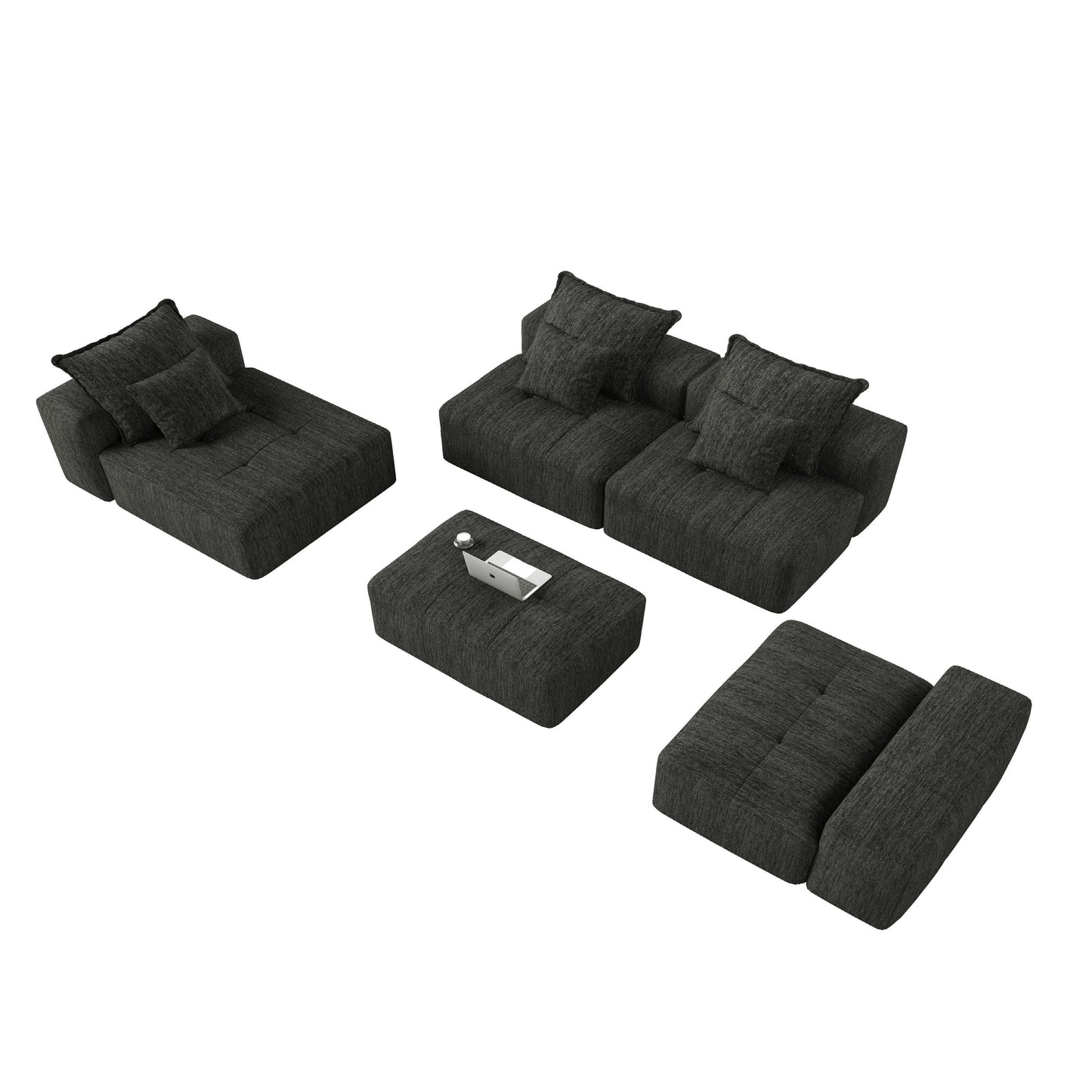 Canapé modulaire moderne surdimensionné en chenille avec coussins et 6 oreillers pour le salon