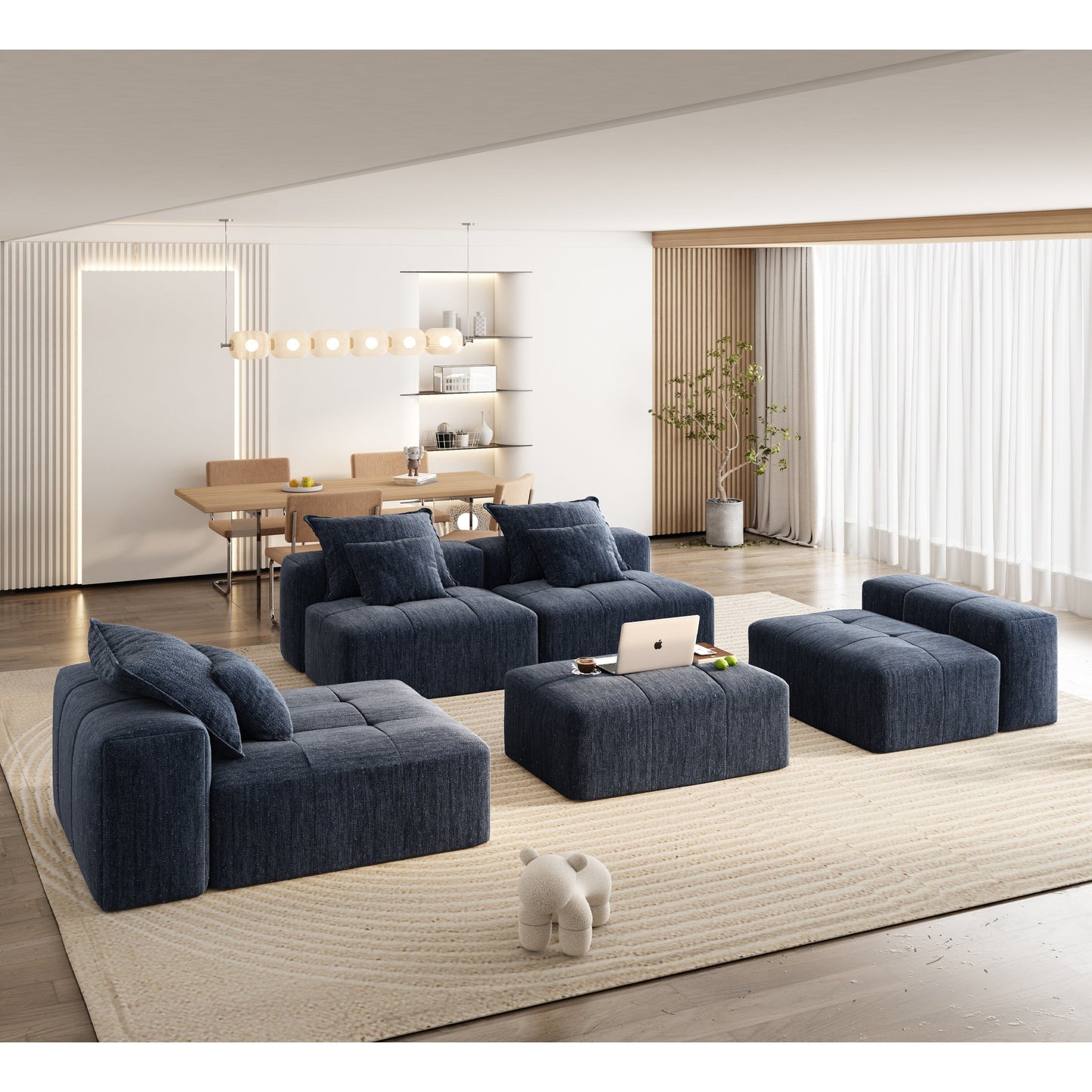 Canapé modulaire moderne surdimensionné en chenille avec coussins et 6 oreillers pour le salon
