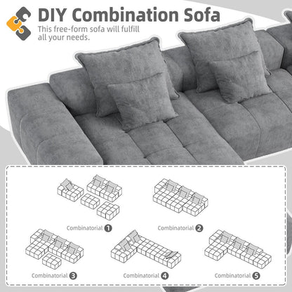 Canapé modulaire moderne surdimensionné en chenille avec coussins et 6 oreillers pour le salon