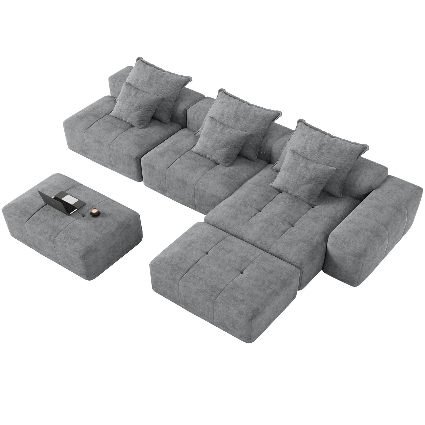 Canapé modulaire moderne surdimensionné en chenille avec coussins et 6 oreillers pour le salon