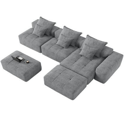 Canapé modulaire moderne surdimensionné en chenille avec coussins et 6 oreillers pour le salon