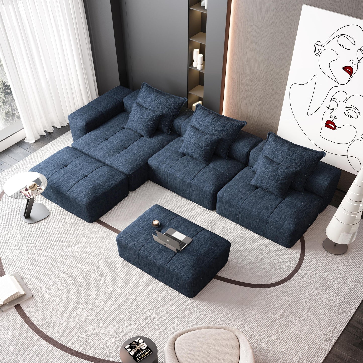 Canapé modulaire moderne surdimensionné en chenille avec coussins et 6 oreillers pour le salon