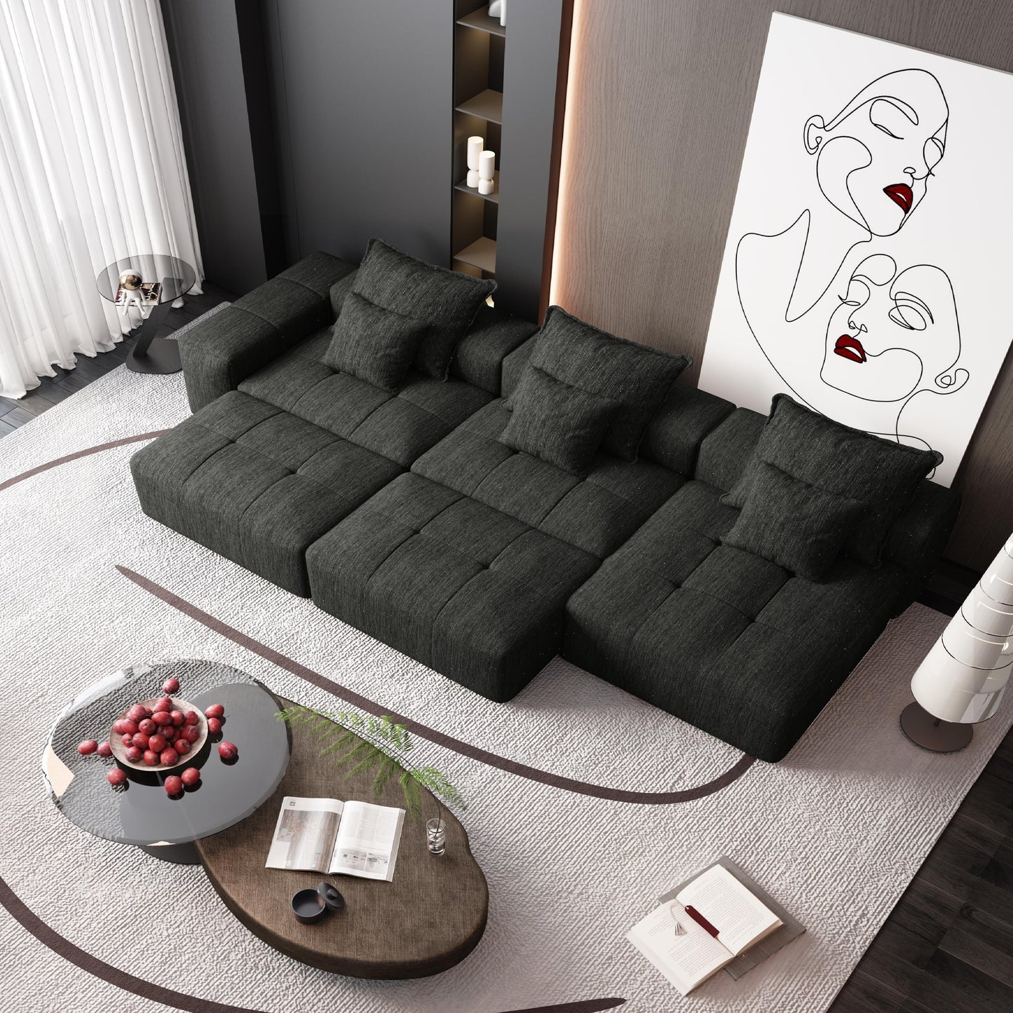 Canapé modulaire moderne surdimensionné en chenille avec coussins et 6 oreillers pour le salon