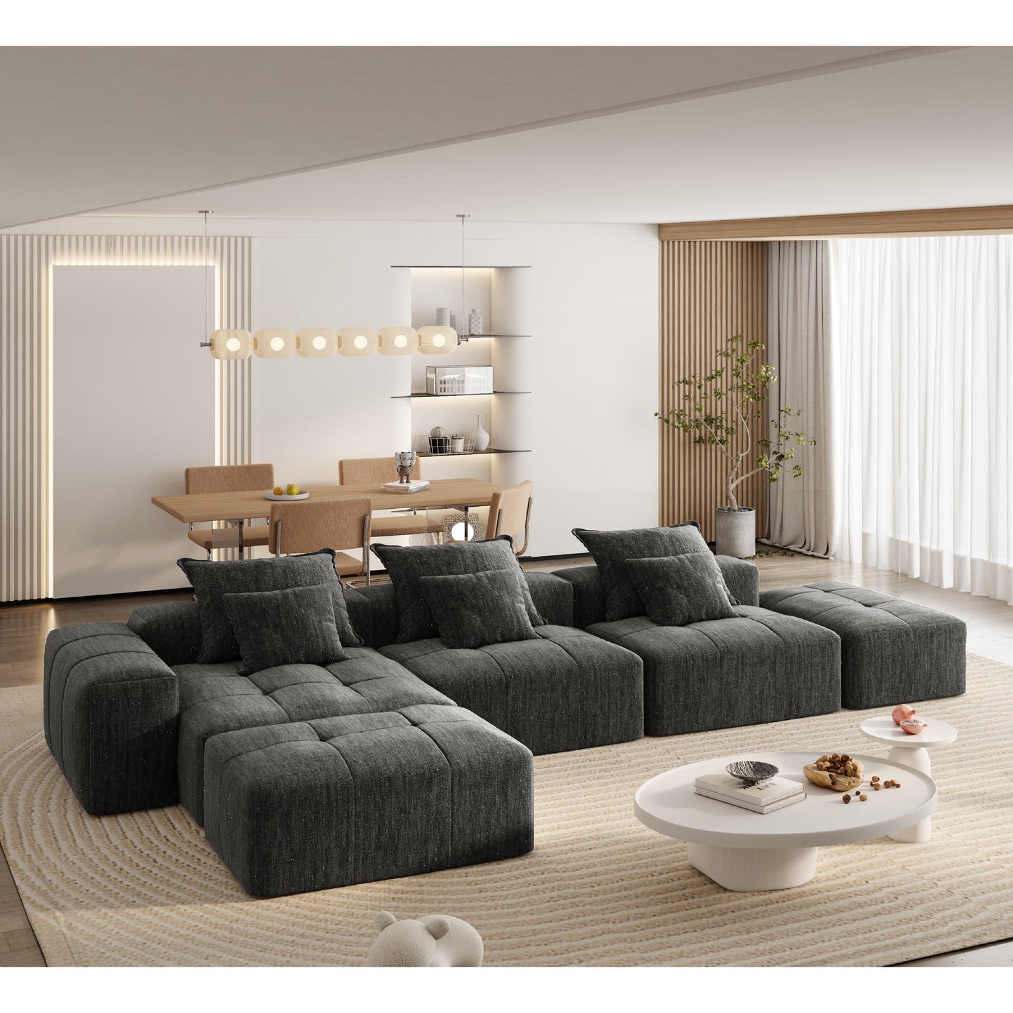 Canapé modulaire moderne surdimensionné en chenille avec coussins et 6 oreillers pour le salon