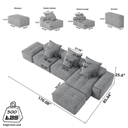 Canapé modulaire moderne surdimensionné en chenille avec coussins et 6 oreillers pour le salon