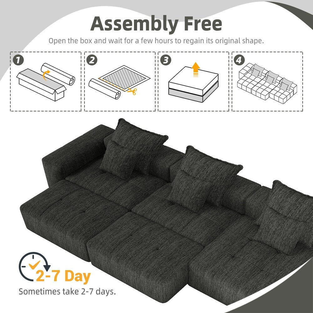Canapé modulaire moderne surdimensionné en chenille avec coussins et 6 oreillers pour le salon