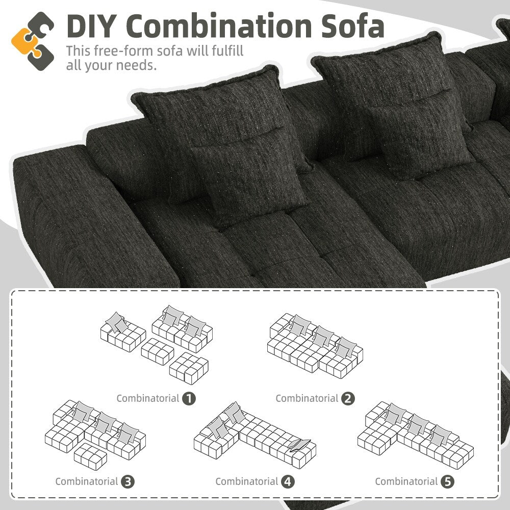 Canapé modulaire moderne surdimensionné en chenille avec coussins et 6 oreillers pour le salon