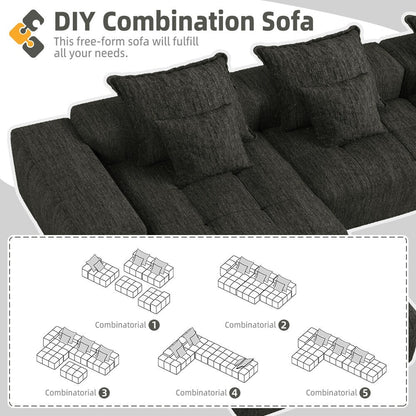 Canapé modulaire moderne surdimensionné en chenille avec coussins et 6 oreillers pour le salon