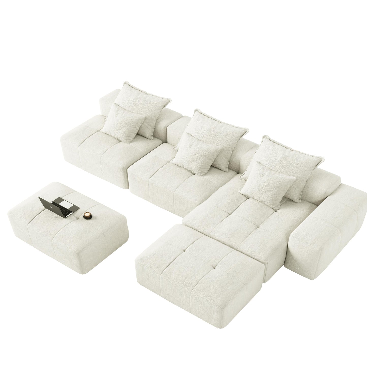 Canapé modulaire moderne surdimensionné en chenille avec coussins et 6 oreillers pour le salon