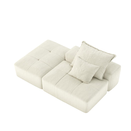 Canapé modulaire moderne surdimensionné en chenille capitonné avec 2 oreillers et pouf pour le salon