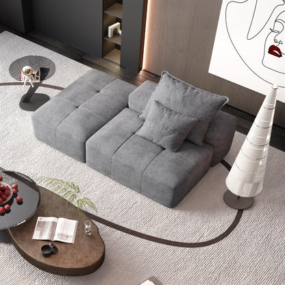 Canapé modulaire moderne surdimensionné en chenille capitonné avec 2 oreillers et pouf pour le salon