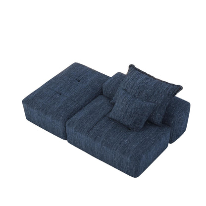 Canapé modulaire moderne surdimensionné en chenille capitonné avec 2 oreillers et pouf pour le salon