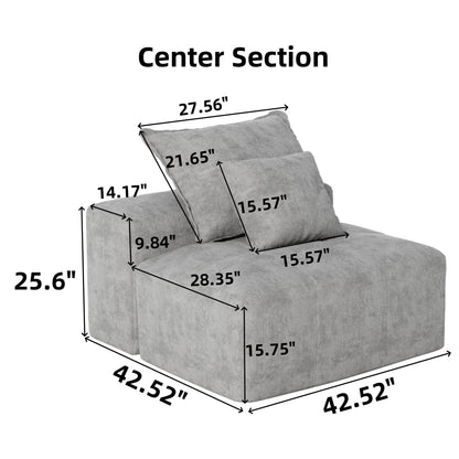 Canapé modulaire moderne surdimensionné en chenille capitonné avec 2 oreillers et pouf pour le salon