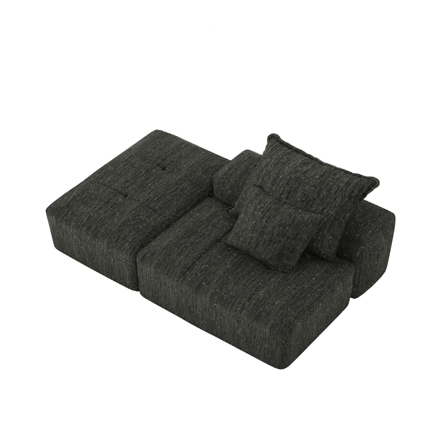 Canapé modulaire moderne surdimensionné en chenille capitonné avec 2 oreillers et pouf pour le salon