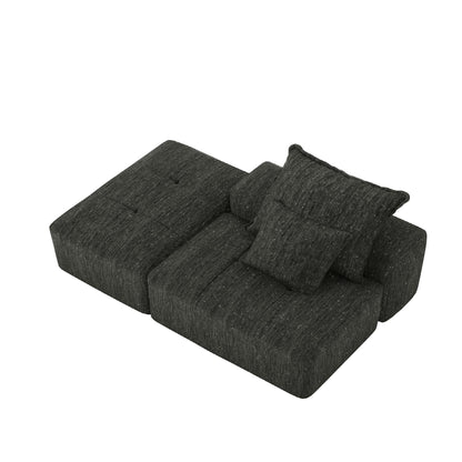 Canapé modulaire moderne surdimensionné en chenille capitonné avec 2 oreillers et pouf pour le salon