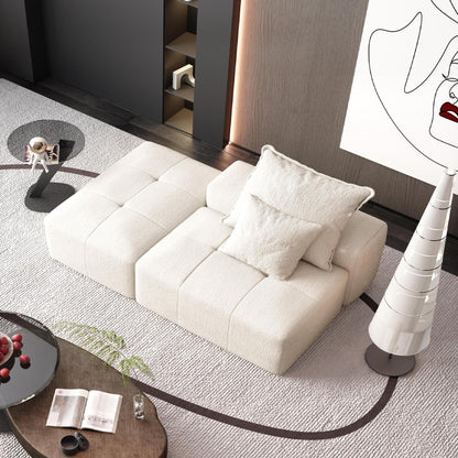 Canapé modulaire moderne surdimensionné en chenille capitonné avec 2 oreillers et pouf pour le salon