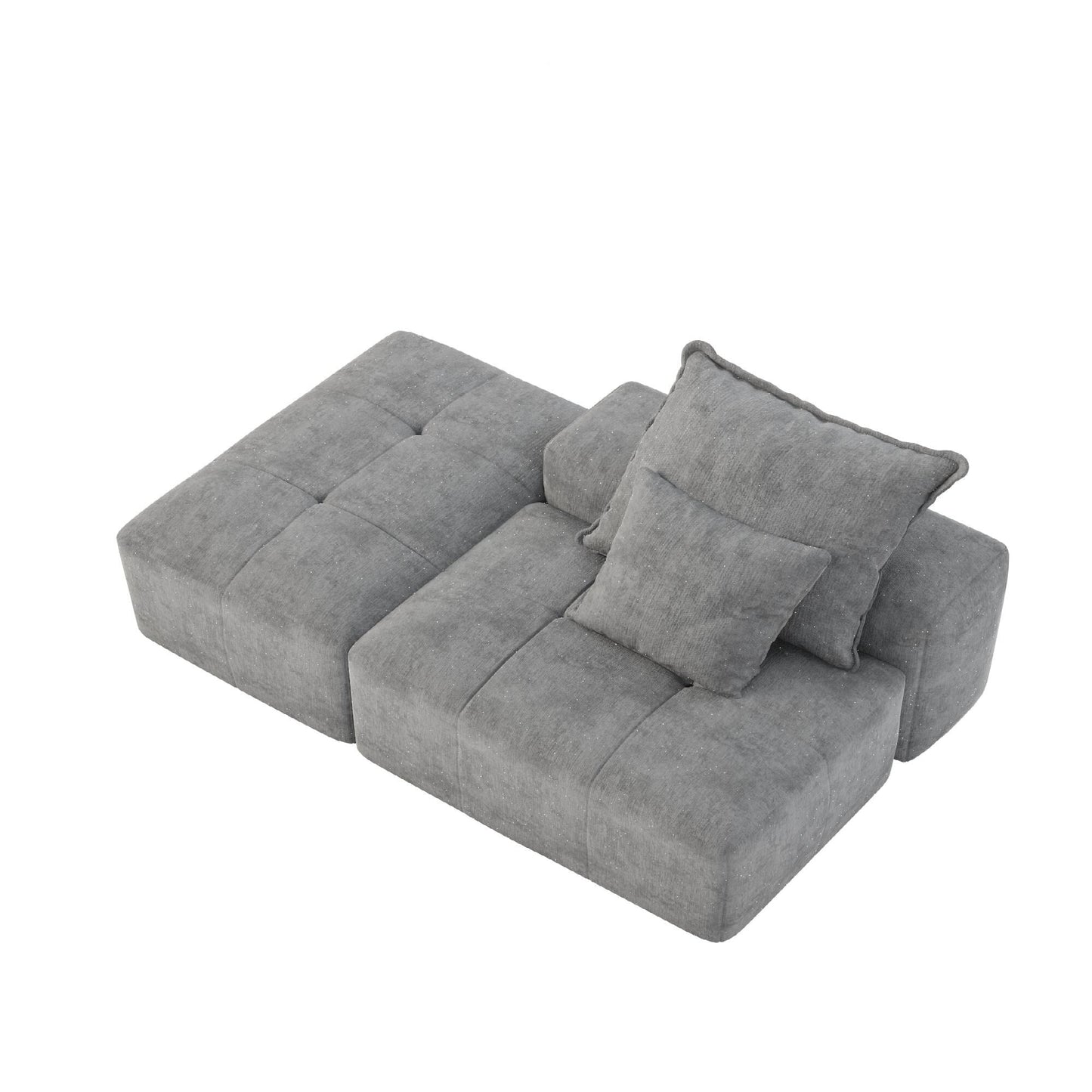 Canapé modulaire moderne surdimensionné en chenille capitonné avec 2 oreillers et pouf pour le salon
