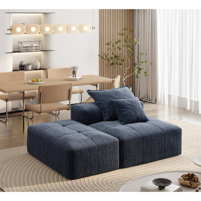 Canapé modulaire moderne surdimensionné en chenille capitonné avec 2 oreillers et pouf pour le salon