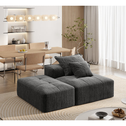 Canapé modulaire moderne surdimensionné en chenille capitonné avec 2 oreillers et pouf pour le salon