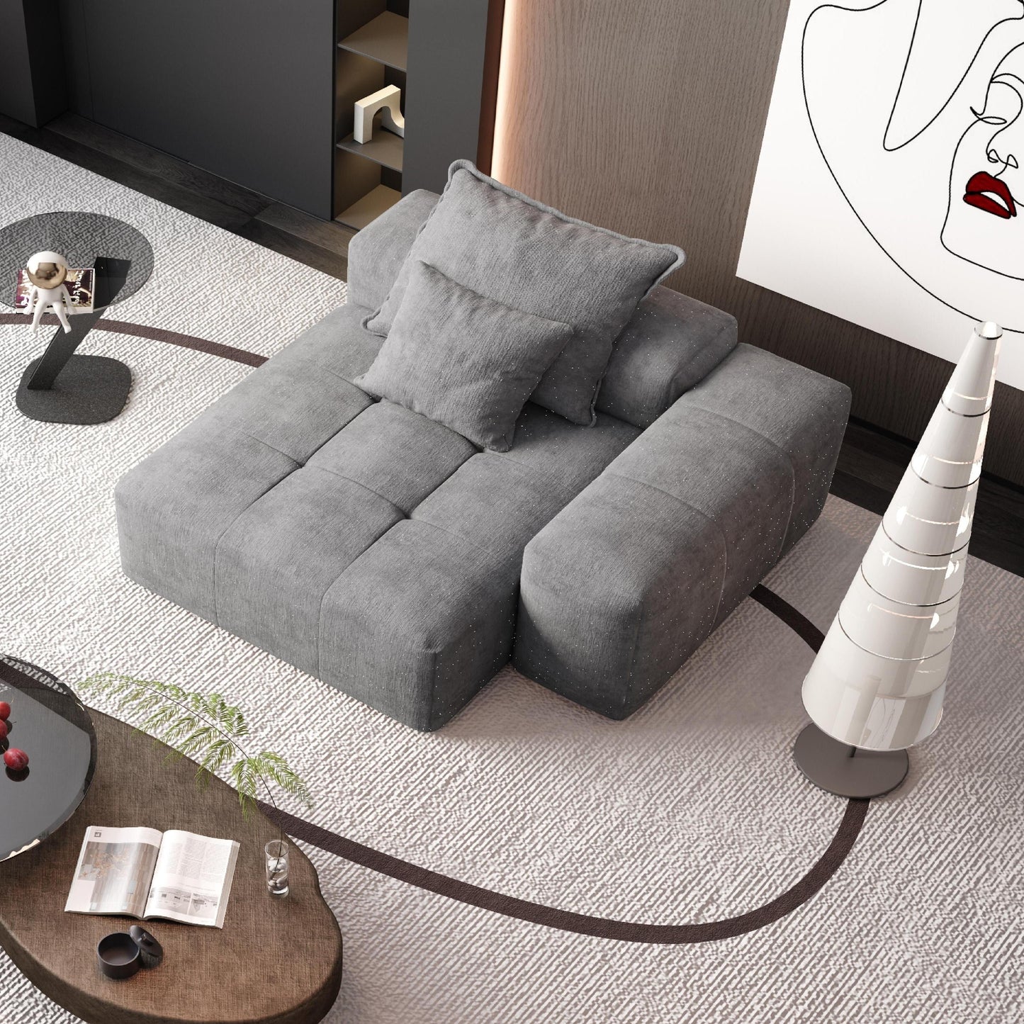 Canapé modulaire moderne surdimensionné en chenille capitonné avec 2 coussins pour salon ou bureau