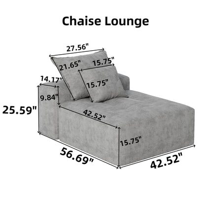 Canapé modulaire moderne surdimensionné en chenille capitonné avec 2 coussins pour salon ou bureau