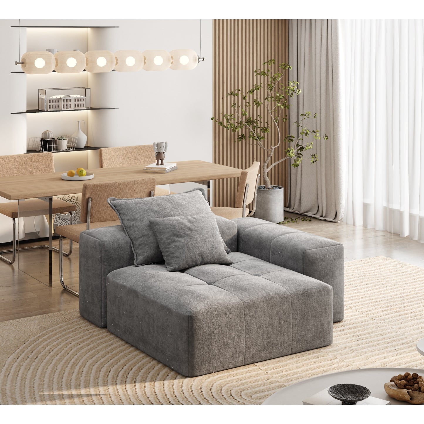 Canapé modulaire moderne surdimensionné en chenille capitonné avec 2 coussins pour salon ou bureau